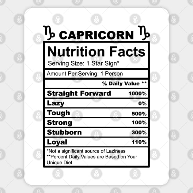 Capricorn Nutrition Facts Magnet by StarsDesigns